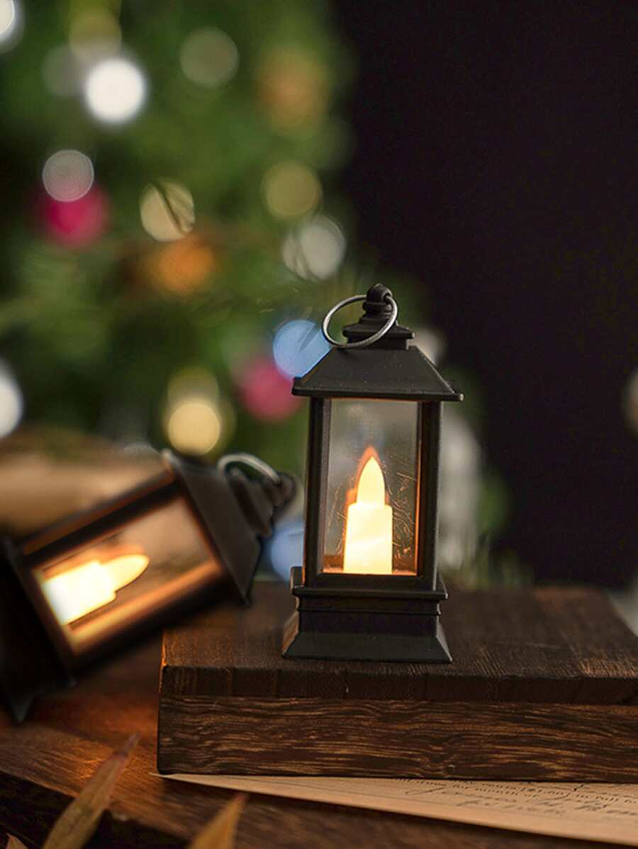 1 pieza farol decorativo con detalle de vela, farol de decoración LED ABS vintage para decoración del hogar - Amarillo - Ver 1