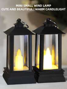 1 pieza farol decorativo con detalle de vela, farol de decoración LED ABS vintage para decoración del hogar - Amarillo - Ver 4