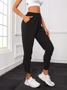 Slant Pocket Stacked Sports Trousers - Black - View 1