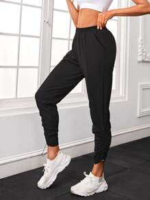 Slant Pocket Stacked Sports Trousers - Black - View 6
