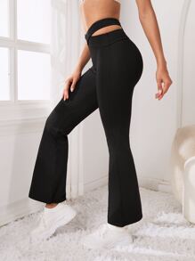 Cut Out Waist Flare Leg Pants - Black - View 5