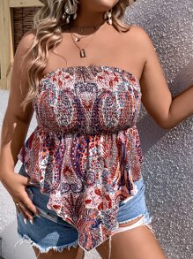 SHEIN Holidaya Plus Paisley Print Asymmetrical Hem Tube Top - Multicolor - View 4