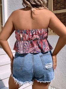 SHEIN Holidaya Plus Paisley Print Asymmetrical Hem Tube Top - Multicolor - View 2