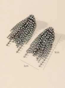 Rhinestone Tassel Drop Earrings - Gun Black - View 3