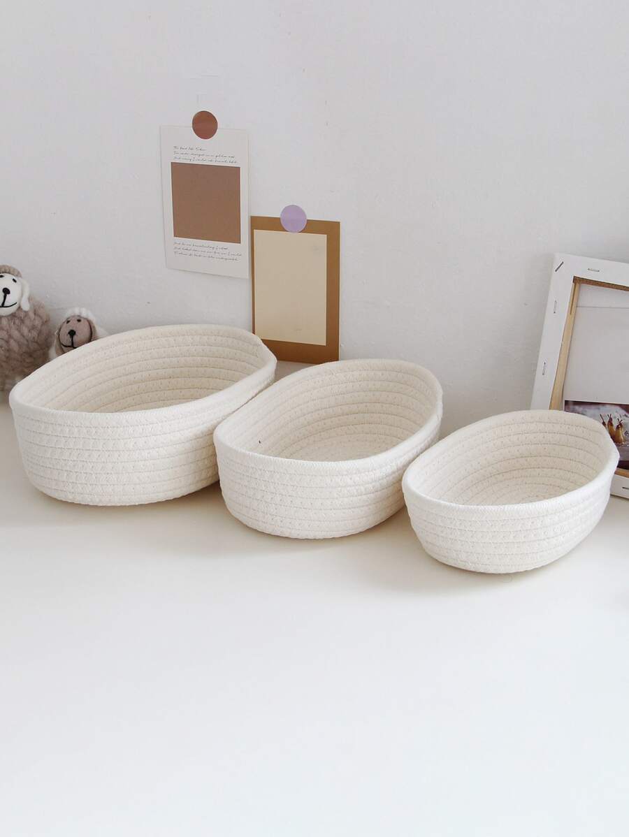 1pc Fabric Storage Basket, Bohemian White Collapsible Storage Cube For Table - White - View 1