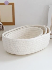 1pc Fabric Storage Basket, Bohemian White Collapsible Storage Cube For Table - White - View 5