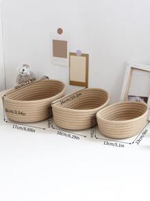 1pc Solid Color Woven Desktop Storage Basket, Modern Fabric Desktop Organizer For Home - Khaki - View 2
