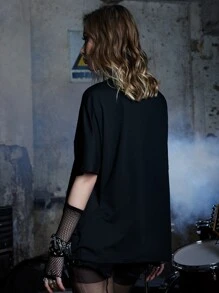 ROMWE Grunge Punk Áo thun nữ Đồ họa Lễ Các Thánh Giải trí - màu đen - Xem 6