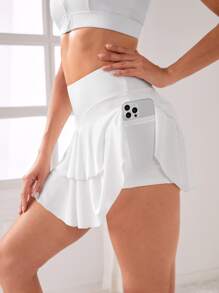 高腰荷葉邊連褲裙，女性網球服裝