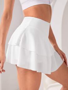 高腰荷葉邊連褲裙，女性網球服裝