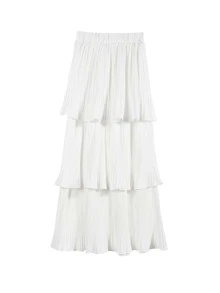 Solid Layer Ruffle Skirt - White - View 3