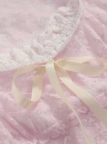 DAZY Contrast Lace Tie Front Crop Top - Baby Pink - View 3