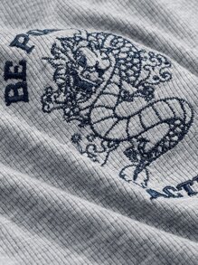 DAZY Dragon & Letter Graphic Contrast Binding Cami Top - Light Grey - View 3