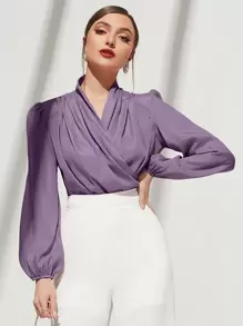 Modelyn Áo sơ mi nữ Trọn gói màu trơn Thanh lịch - Màu tím hoa cà - Xem 1