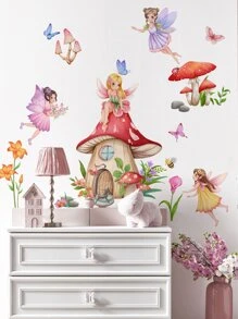 1set Fairy Mushroom House Wall Stickers For Living Room And Bedroom Decor - Multicolor - View 2