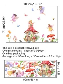 1set Fairy Mushroom House Wall Stickers For Living Room And Bedroom Decor - Multicolor - View 7