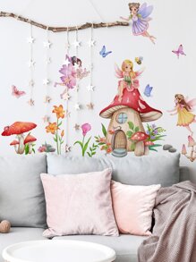 1set Fairy Mushroom House Wall Stickers For Living Room And Bedroom Decor - Multicolor - View 6