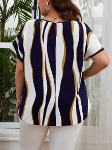 SHEIN Unity Plus Colourblock Knot Side Batwing Sleeve Blouse - Multicolor - View 2