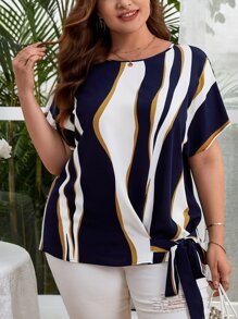 SHEIN Unity Plus Colourblock Knot Side Batwing Sleeve Blouse - Multicolor - View 3