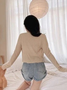DAZY Chất rắn Mở Mặt trước Top Cây trồng - Màu Khaki - Xem 2