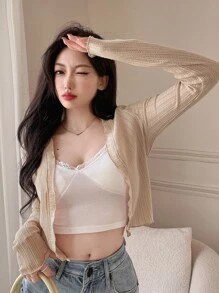 DAZY Chất rắn Mở Mặt trước Top Cây trồng - Màu Khaki - Xem 6