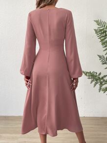 Chiquease Twist Front Lantern Sleeve Dress - Dusty Pink - View 3