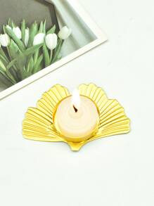 1pc Golden Iron Candle Holder, Creative Ginkgo Biloba Shaped Candle Stand For Home - Gold - View 1