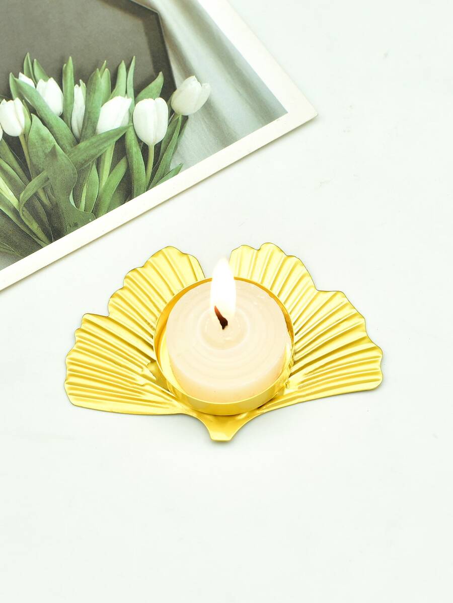 1pc Golden Iron Candle Holder, Creative Ginkgo Biloba Shaped Candle Stand For Home - Gold - View 1