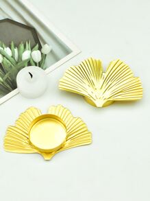 1pc Golden Iron Candle Holder, Creative Ginkgo Biloba Shaped Candle Stand For Home - Gold - View 3