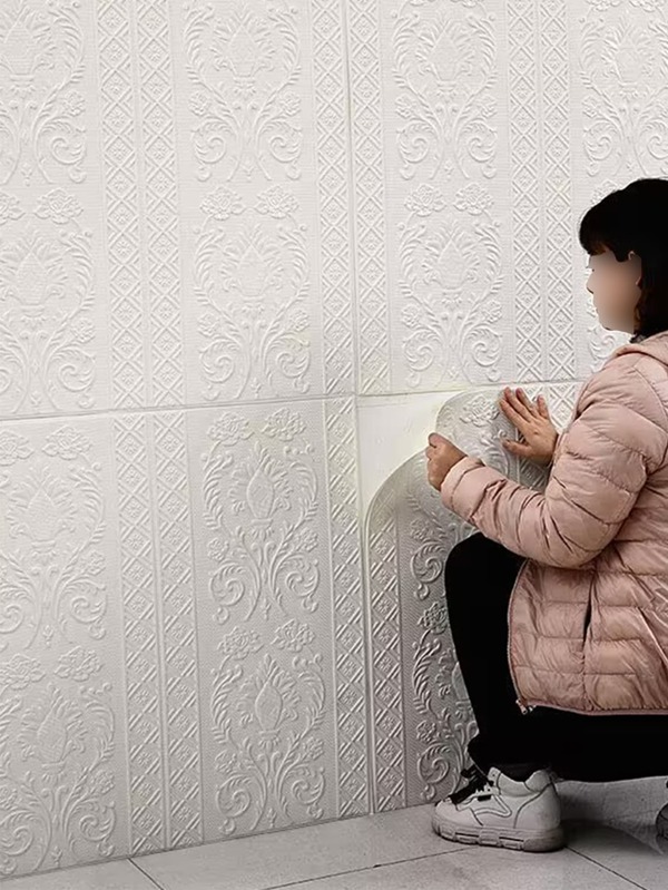 1roll Flower Design Peel And Stick Wallpaper, Modern White Removable Wall Decor, For Home