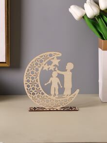 1PC Eid Hình & Mặt Trăng Thiết Kế Trang Trí Thủ Công, Đồ Vật Trang Trí Bằng Gỗ Cho Gia Đình - Màu be - Xem 2
