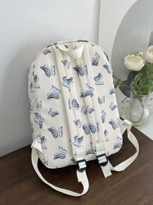 1 件经典蝴蝶印花米色背包，大容量，适合学生、休闲通勤学校背包、经典书包、休闲青少年女孩女士大学生大学、中学、高中、户外、旅行、郊游、返校、节日、学校用品、学校背包、书包、学校背包、返校、学校书包、时尚蝴蝶包 - 米色 - 查看 2