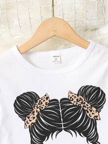 SHEIN Bộ hai mảnh Gái Viên lá sen Con số Giải trí - Đen và trắng - Xem 3