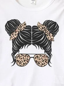 SHEIN Bộ hai mảnh Gái Viên lá sen Con số Giải trí - Đen và trắng - Xem 4