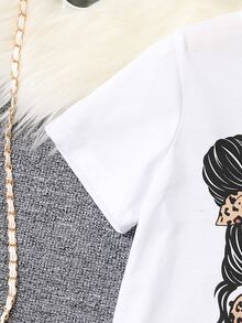 SHEIN Bộ hai mảnh Gái Viên lá sen Con số Giải trí - Đen và trắng - Xem 5