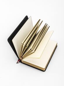 1pc Super Thick Blank Leather Diary Planner Notebook With Gold Edge, Black - Black - View 2
