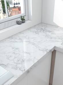 1 rol marmer zelfklevende behang, wit en grijs marmer contactpapier verwijderbaar en herbruikbaar voor kasten, aanrechtbladen, spatwanden (15,76 inch x 118 inch), stickers, muurstickers, vinylstickers voor huisdecoraties, lentedecoratie-artikelen verfrissen uw huis, Rama decoratiestickers