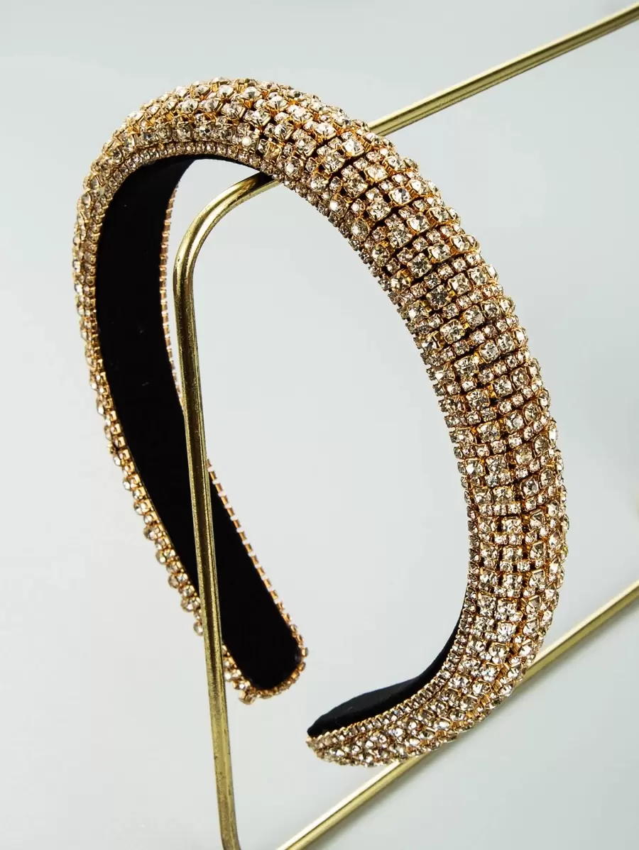 1入女士鑲鑽裝飾豪華發帶，適用於裝飾派對 - 金色 - 查看 1