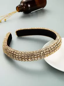 1入女士鑲鑽裝飾豪華發帶，適用於裝飾派對 - 金色 - 查看 2