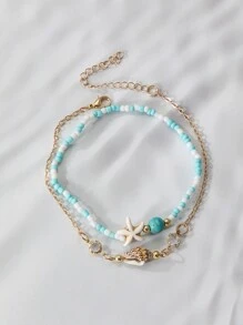 2入組/套海星和貝殼裝飾腳錬 - 彩色 - 查看 2