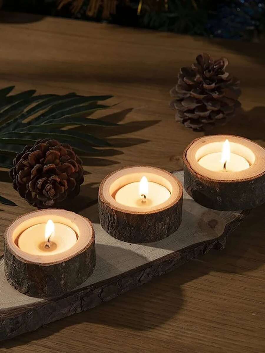 1pc Wooden Candle Holder, Creative Stump Design Candle Stand For Home - Brown - View 1