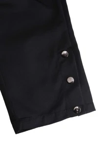 Manfinity Roghcode Men's Casual Plain Flap Pocket Side Drawstring Waist Cargo Pants, Stacked Long Vacation Black Cargo Pants, For Husband, Boyfriend Gifts, Fall - Black - View 4