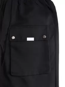 Manfinity Roghcode Men's Casual Plain Flap Pocket Side Drawstring Waist Cargo Pants, Stacked Long Vacation Black Cargo Pants, For Husband, Boyfriend Gifts, Fall - Black - View 5