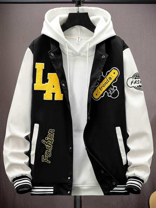 Manfinity Sporsity Men Letter Graphic Two Tone Varsity Jacket Without