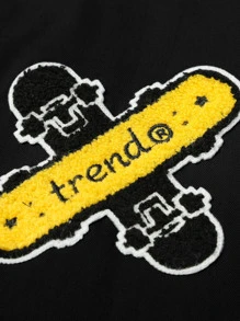 Aesthetic Post 男士字母圖案雙色學院風夾克無連帽衫 - 黑色 - 查看 3