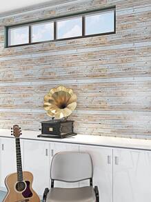 1pc PVC Wall Paper, Vintage Wooden Pattern Wall Adhesive Roll For Home - Blue - View 3