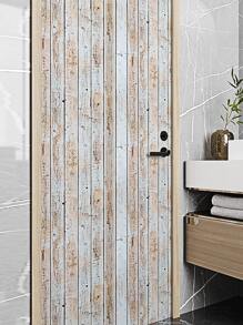 1pc PVC Wall Paper, Vintage Wooden Pattern Wall Adhesive Roll For Home - Blue - View 4