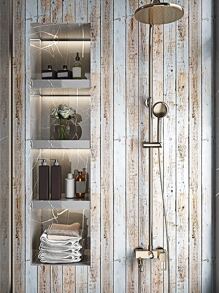 1pc PVC Wall Paper, Vintage Wooden Pattern Wall Adhesive Roll For Home - Blue - View 5