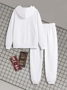男士袋鼠口袋抽繩連帽衫和運動褲 - 白色 - 查看 2