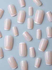 Upgrade Your Look With 24pcs Short Square Minimalist White French Fake Nail & 1sheet Tape & 1pc Nail File Nails - Baby Pink - View 3